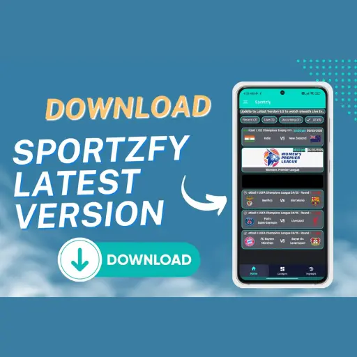 Download Sportzfy latest version app showing live sports matches interface with download button