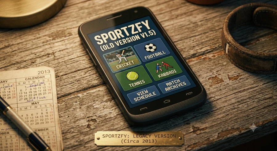 Sportzfy apk old version v1.5 legacy app interface from 2013 with cricket and football icons